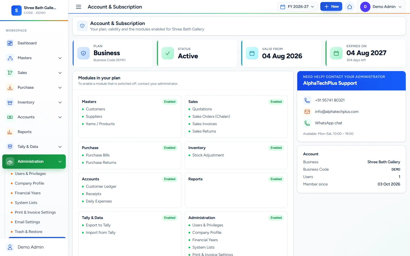 Account & Plan screen