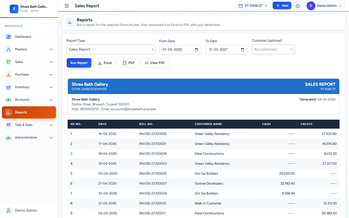 Reports screen